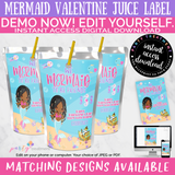 We MERMAID to be Friends Valentine's Juice Pouch label African American