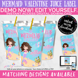 We MERMAID to be Friends Valentine's Juice Pouch label INSTANT DOWNLOAD