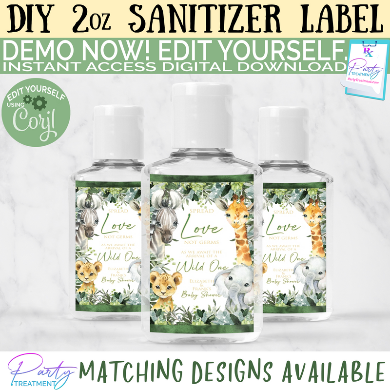 Wild One Safari Jungle Hand Sanitizer Baby Shower Favor