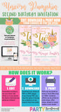 2nd Birthday Pumpkin Unicorn invitation, INSTANT DOWNLOAD