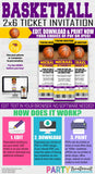 Basketball Purple and Gold ticket invitation, INSTANT DOWNLOAD