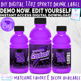 Purple Graduate Sports Drink Label INSTANT ACCESS DOWNLOAD