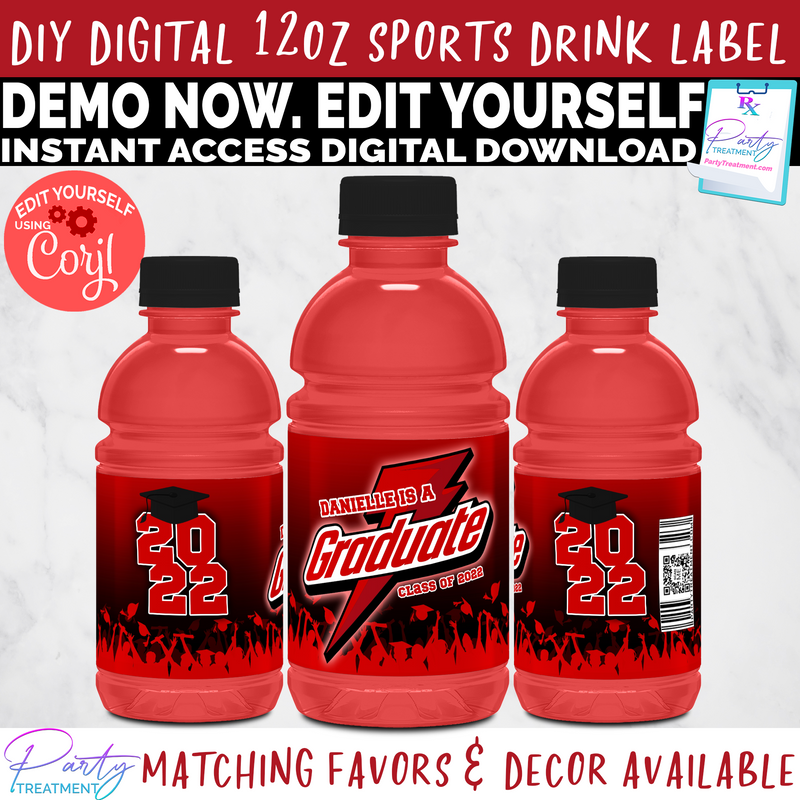Red Graduate Sports Drink Label INSTANT ACCESS DOWNLOAD