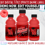Red Graduate Sports Drink Label INSTANT ACCESS DOWNLOAD