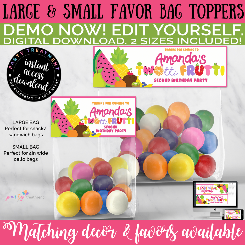 Twotti Frutti Bag Toppers, INSTANT ACCESS Digital Download