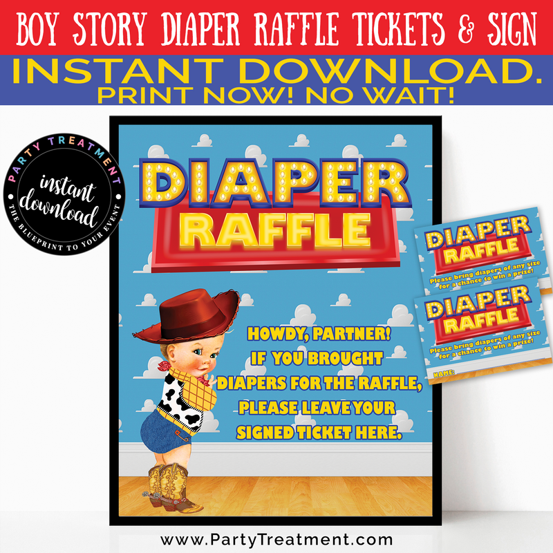 Boy Story Diaper Raffle Set, BLONDE, INSTANT DOWNLOAD