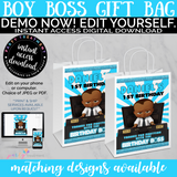 African American Boy Boss Gift Bag Label, INSTANT ACCESS