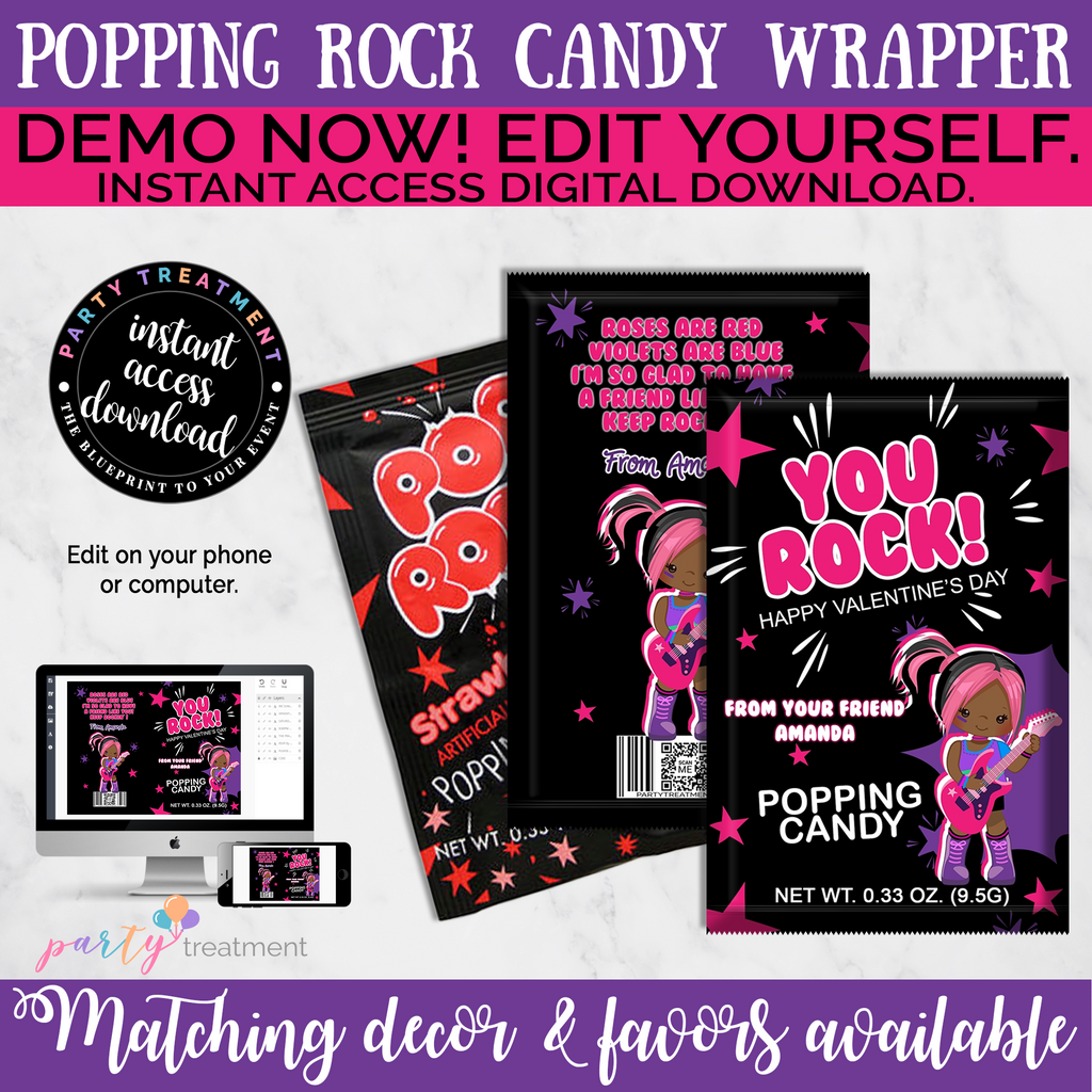 Pop Rocks Valentine's Favors - African American - INSTANT ACCESS DOWNLOAD