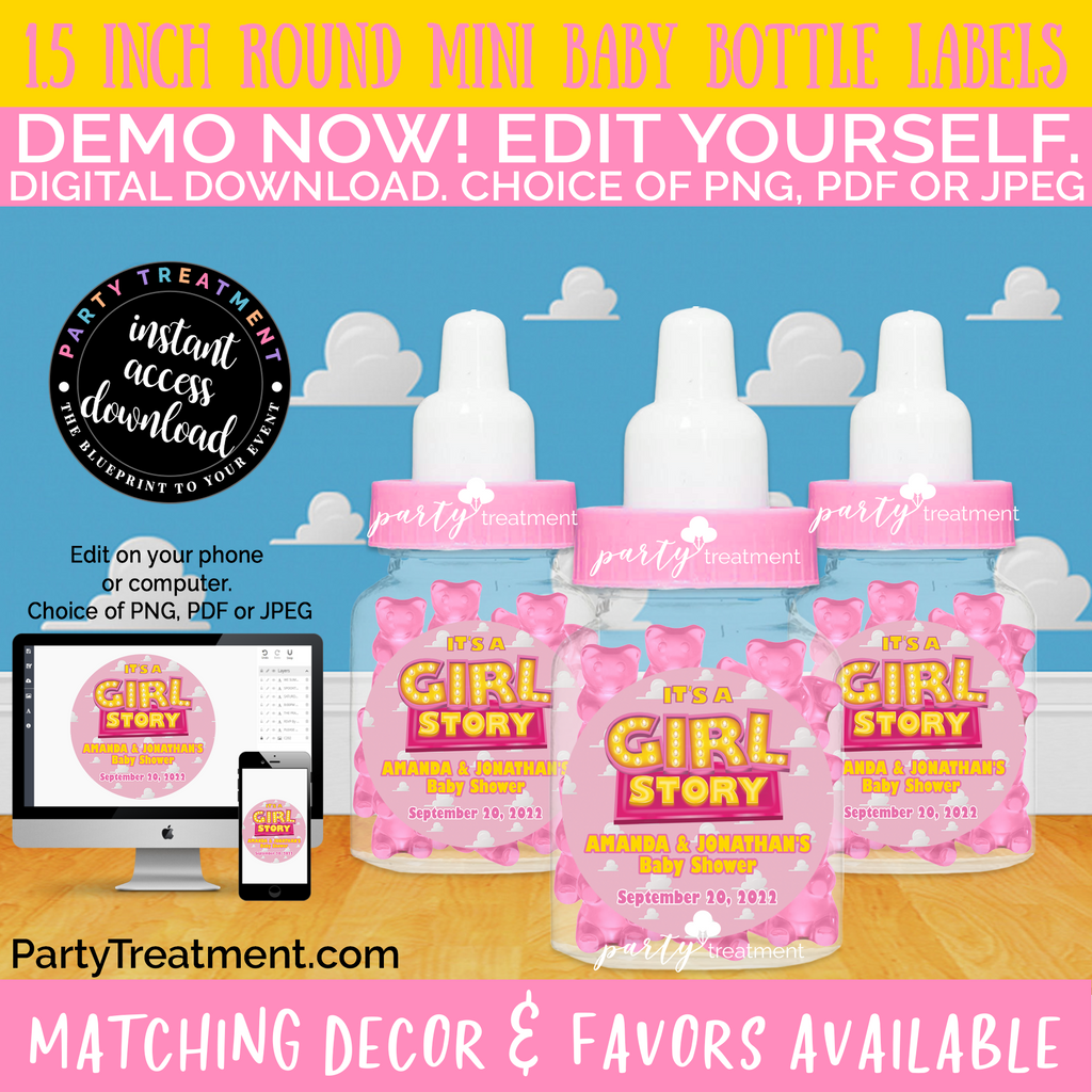 Girl Story Baby Bottle Label INSTANT ACCESS DOWNLOAD