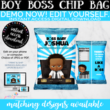 Curly Hair Boy Boss Chip Bag, INSTANT ACCESS