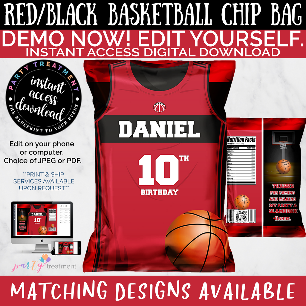 Red and Black Basketball Sports Chip Bag