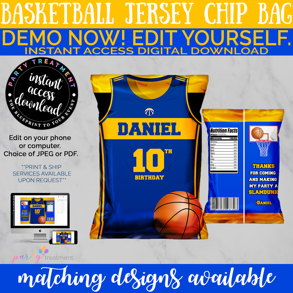 Blue and Yellow Basketball Sports Chip Bag