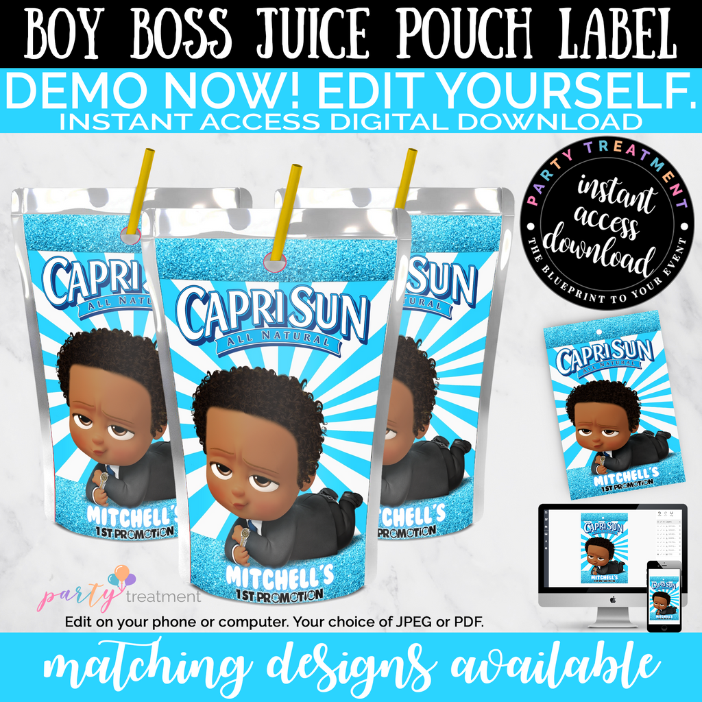 Curly Fro African American Boy Baby Boss Juice Label, Capri Label, INSTANT ACCESS