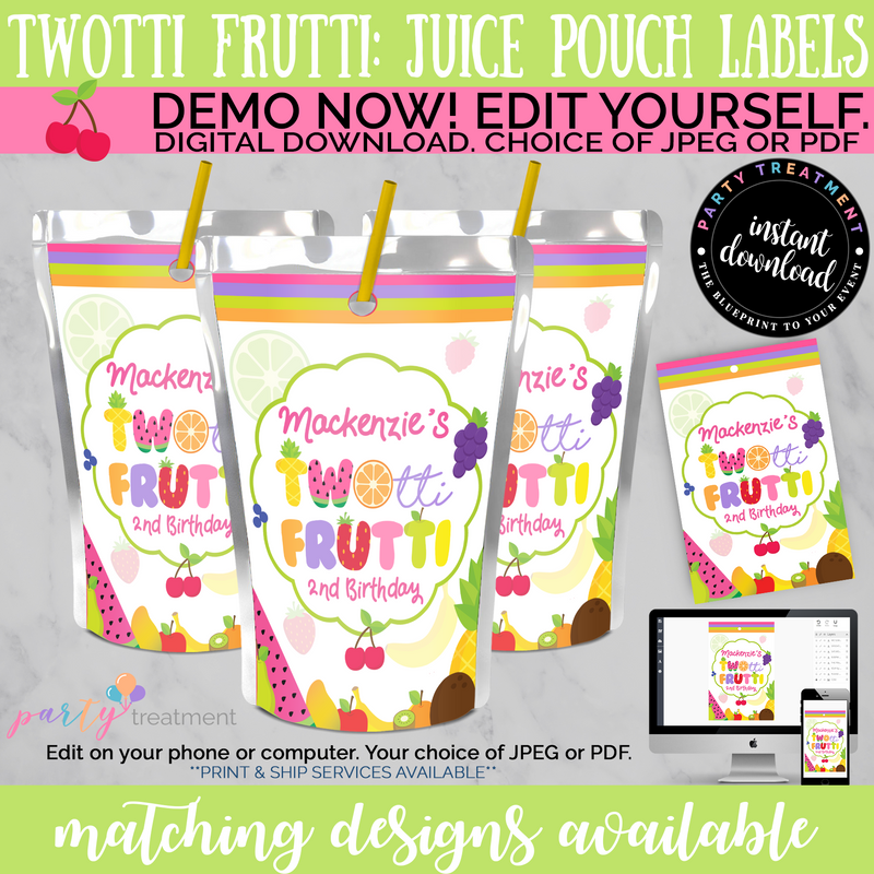 Twotti Frutti Juice Pouch Label, INSTANT DOWNLOAD