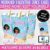 We MERMAID to be Friends Valentine's Juice Pouch label African American