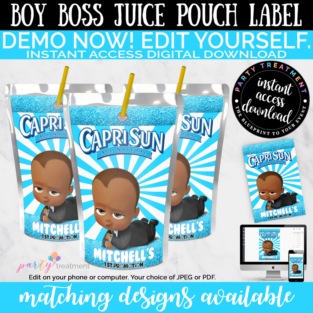 African American Boy Baby Boss Juice Label, Capri Label, INSTANT ACCESS