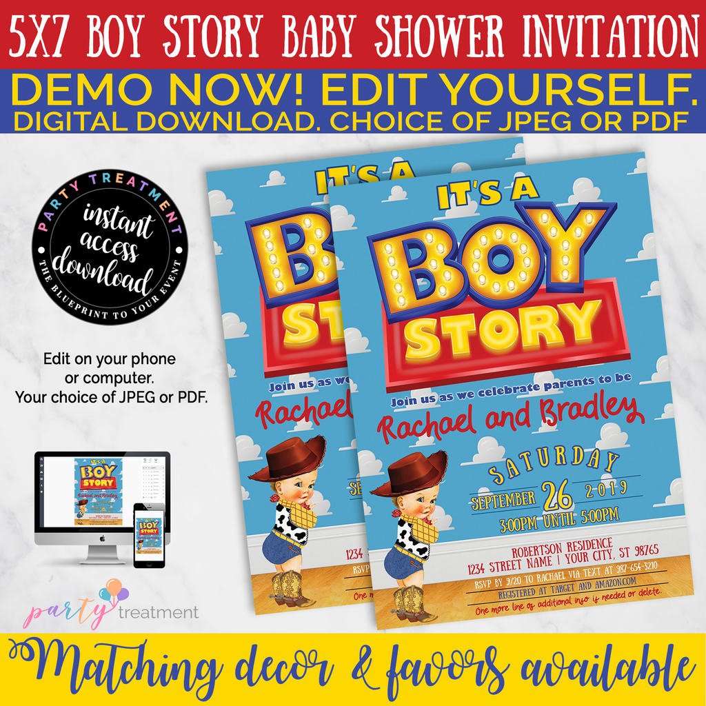 Boy Story Baby Shower Invitation, BLONDE, INSTANT ACCESS