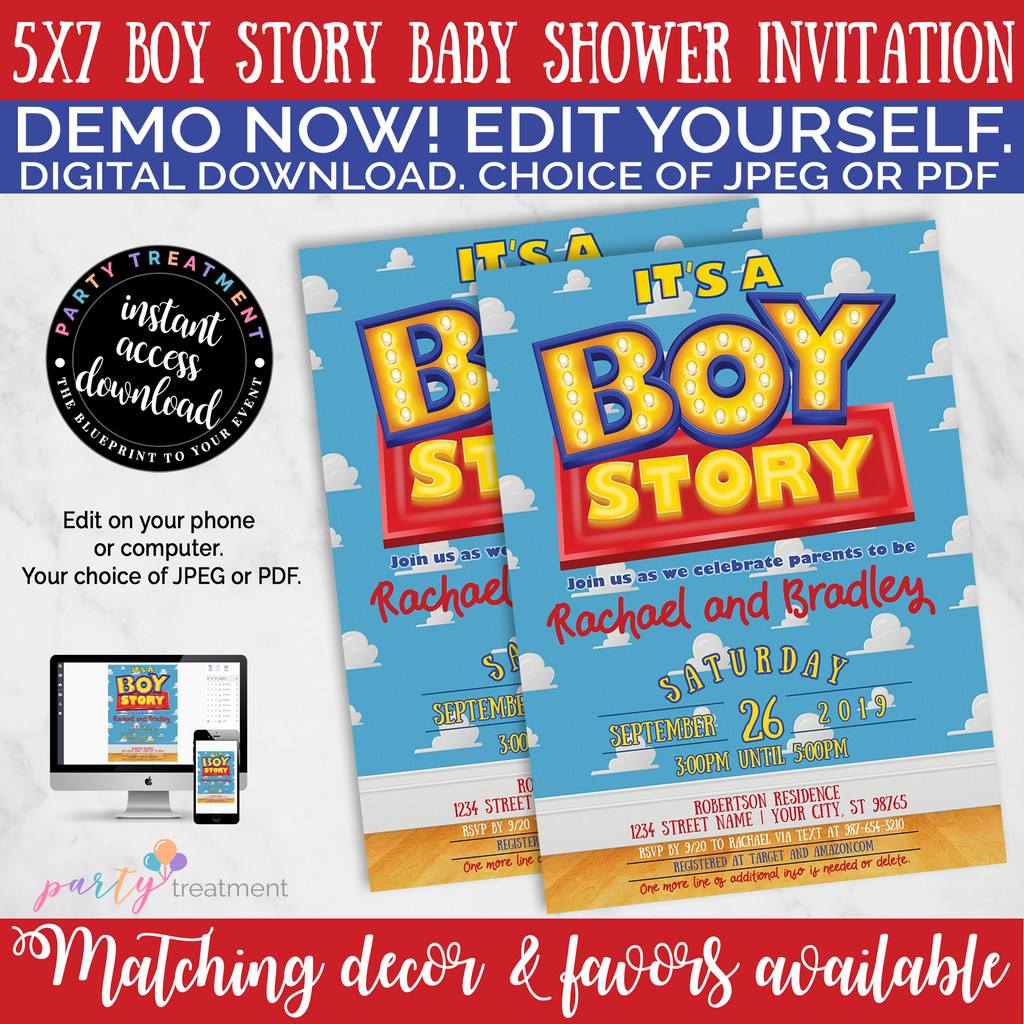 Boy Story Baby Shower Invitation, INSTANT ACCESS