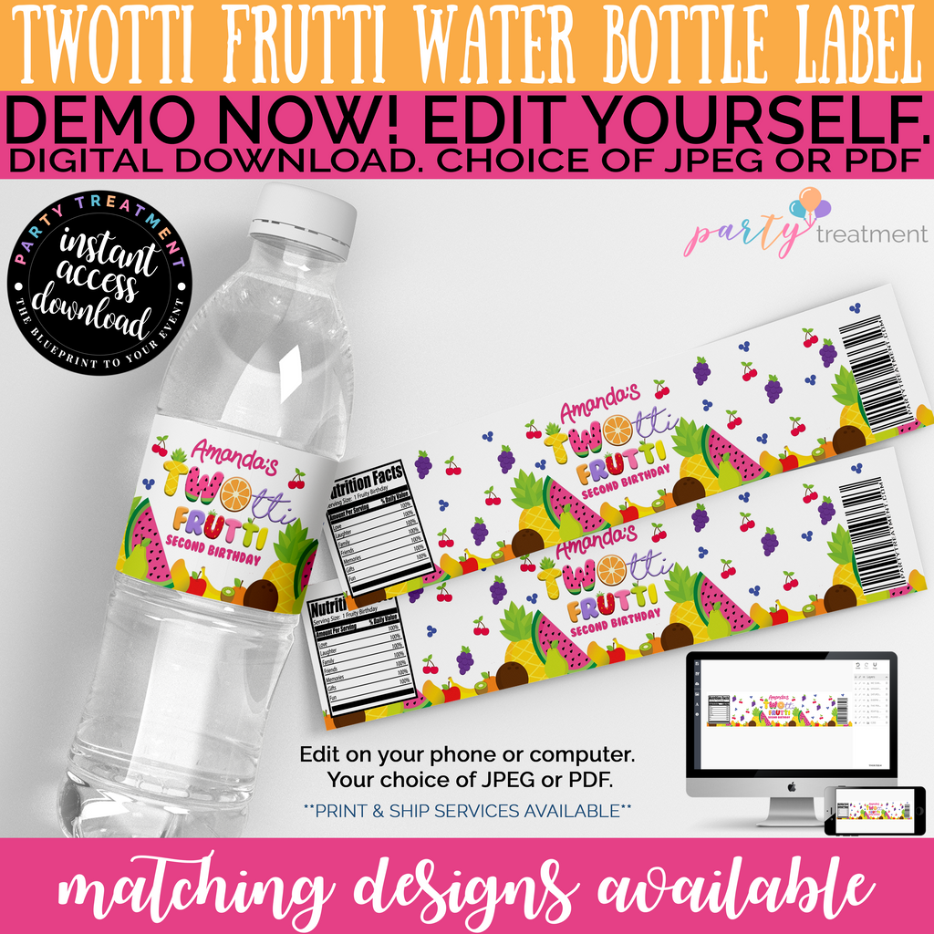 Twotti Frutti Water Bottle Label, Twotti Frutti Bottle Label