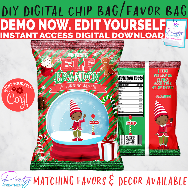 Elf Birthday Chip Bag-African American Boy