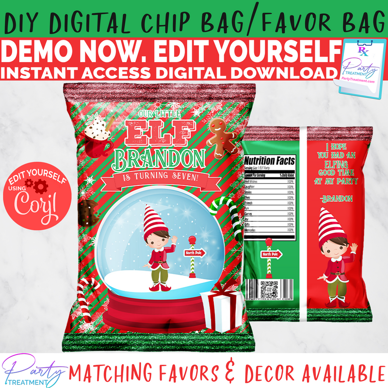 Elf Birthday Chip Bag-Brunette Boy
