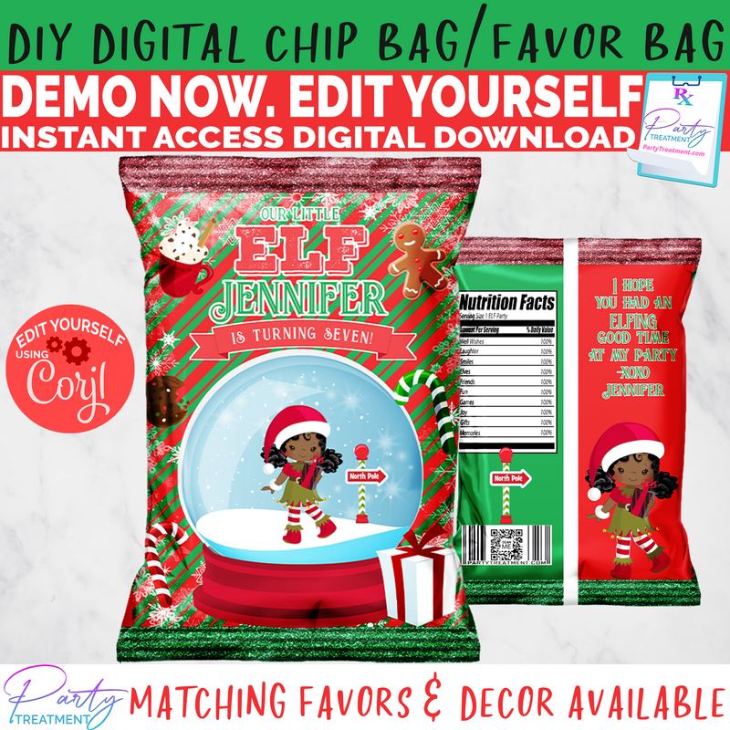 Elf Birthday Chip Bag-African American Girl