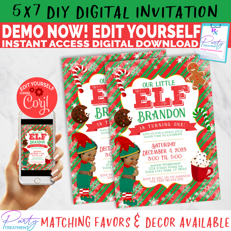 Elf First Birthday Invitation-African American Baby Boy