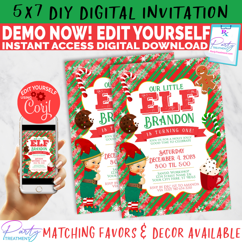 Elf First Birthday Invitation-Blonde Baby Boy