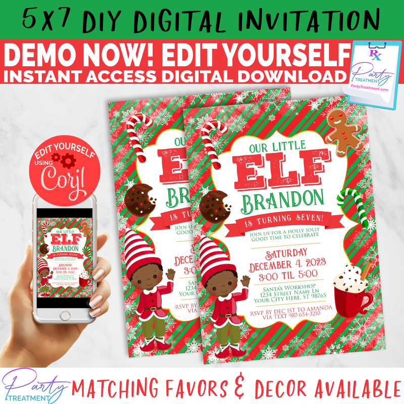 Elf Birthday Invitation-African American Boy