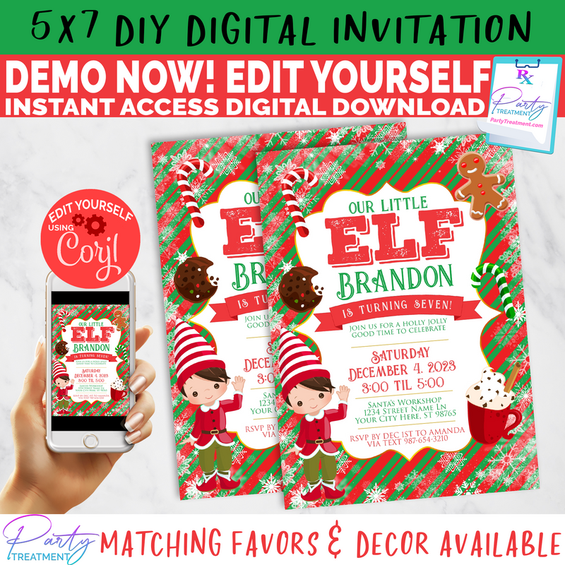 Elf Birthday Invitation-Brunette Boy