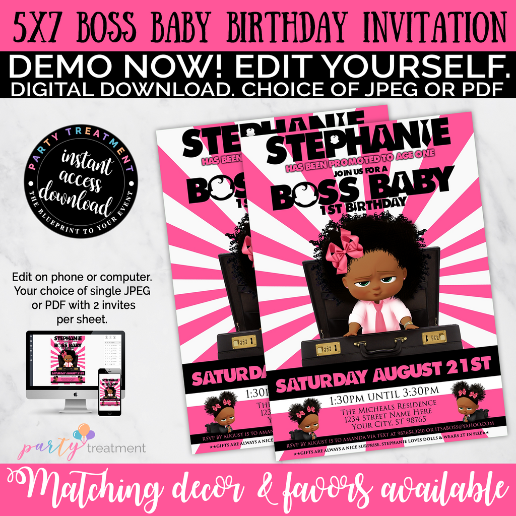 Boss Baby Birthday Invitation, Boss Baby Party, African American Boss Baby, INSTANT DOWNLOAD