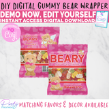 Looking for gummy bear Valentines? These printable gummy bear valentines wrapper makes for an alternative to simple gummy bear valentine cards and make for a great  noncandy Valentine favor.