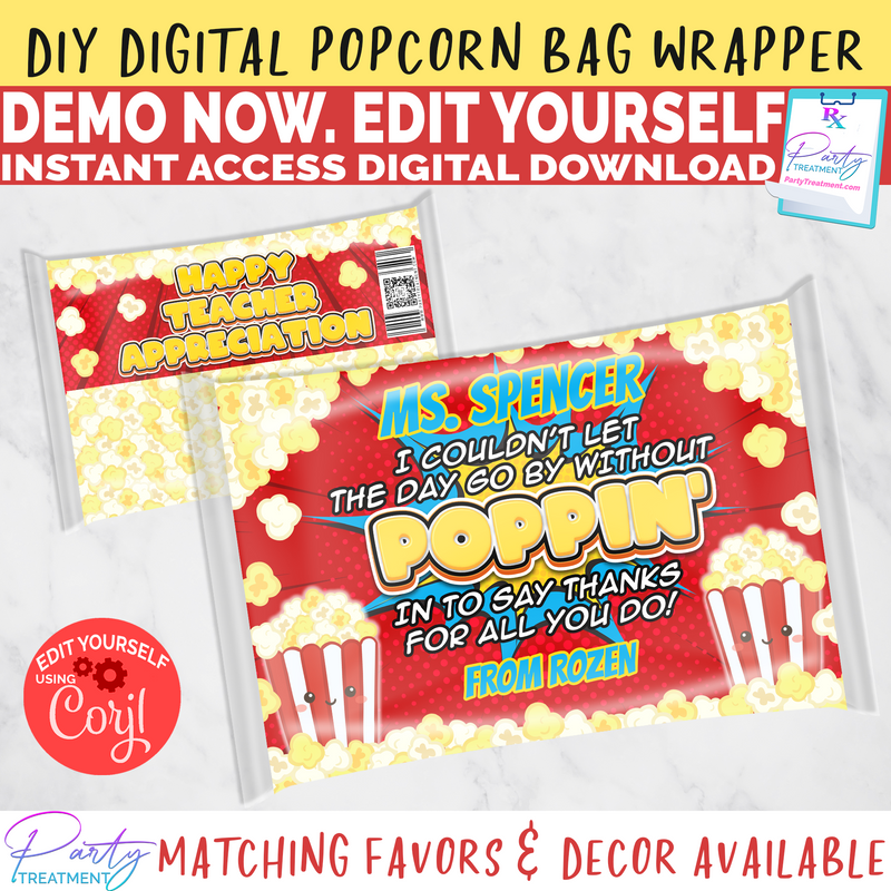 Popcorn Teacher Appreciation Superhero Printable INSTANT ACCESS DOWNLOAD