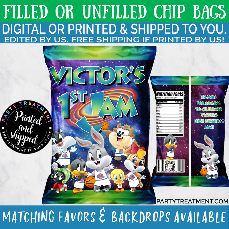 Space Jam Birthday or Baby Shower Chip Bag