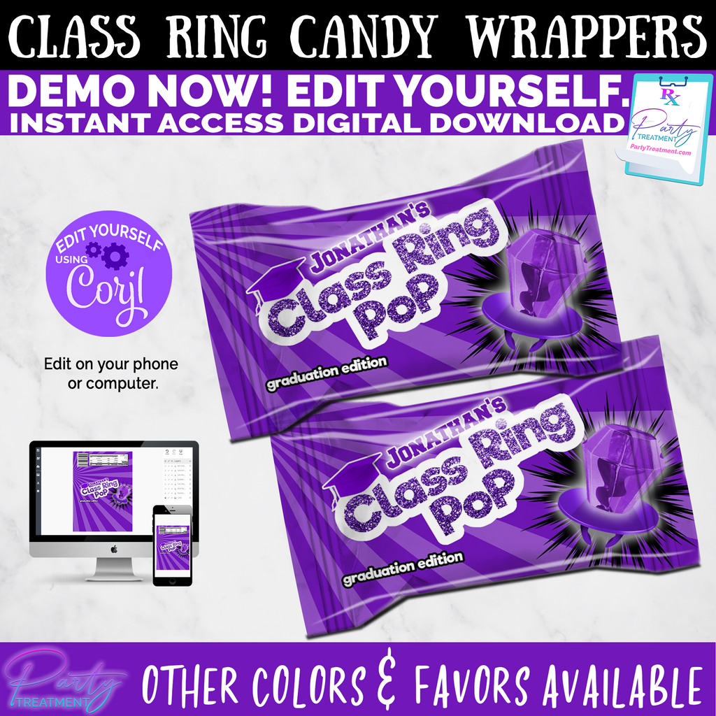 Purple Graduation Class Ring Pop Printable DIGITAL DOWNLOAD