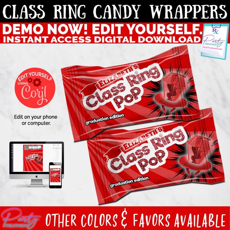 Red Graduation Class Ring Pop Printable DIGITAL DOWNLOAD