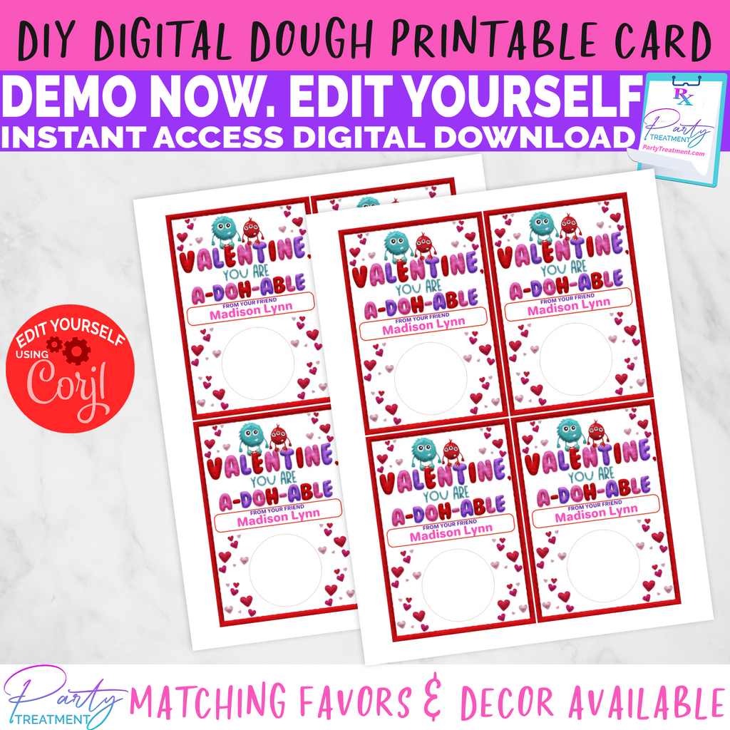 Play-doh Valentine Printable INSTANT DOWNLOAD