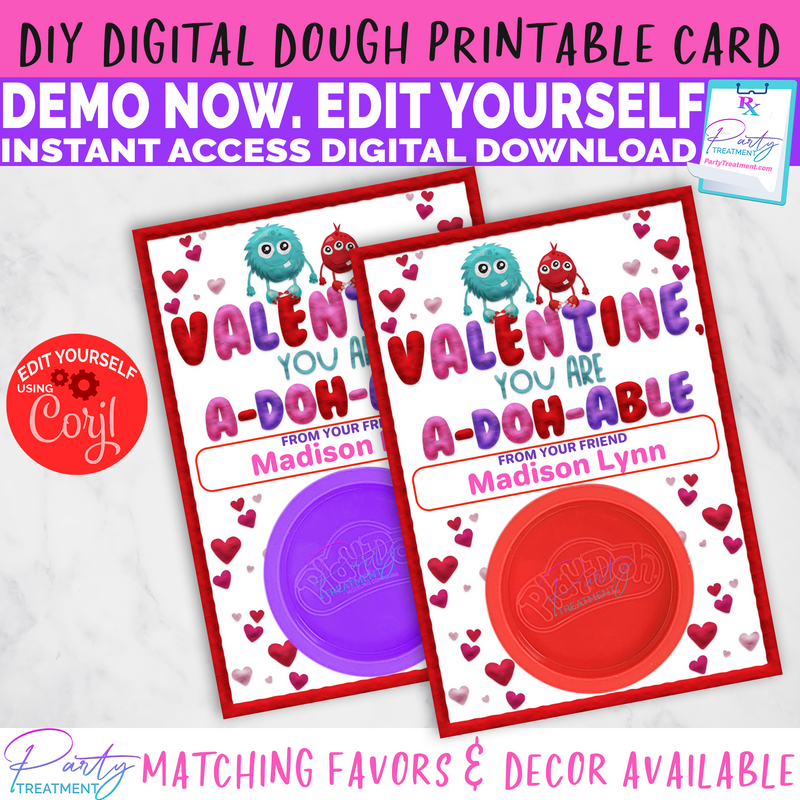Play-doh Valentine Printable INSTANT DOWNLOAD
