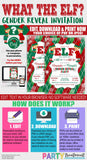 What the ELF Christmas Gender Reveal Invitation, INSTANT DOWNLOAD