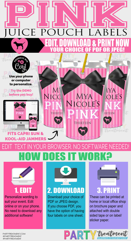 VS Pink Juice Pouch Label, INSTANT ACCESS