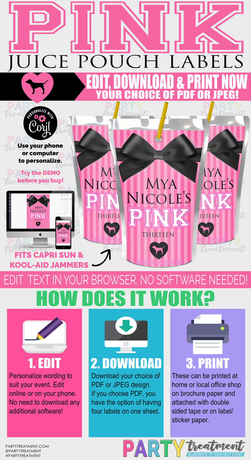 VS Pink Juice Pouch Label, INSTANT ACCESS