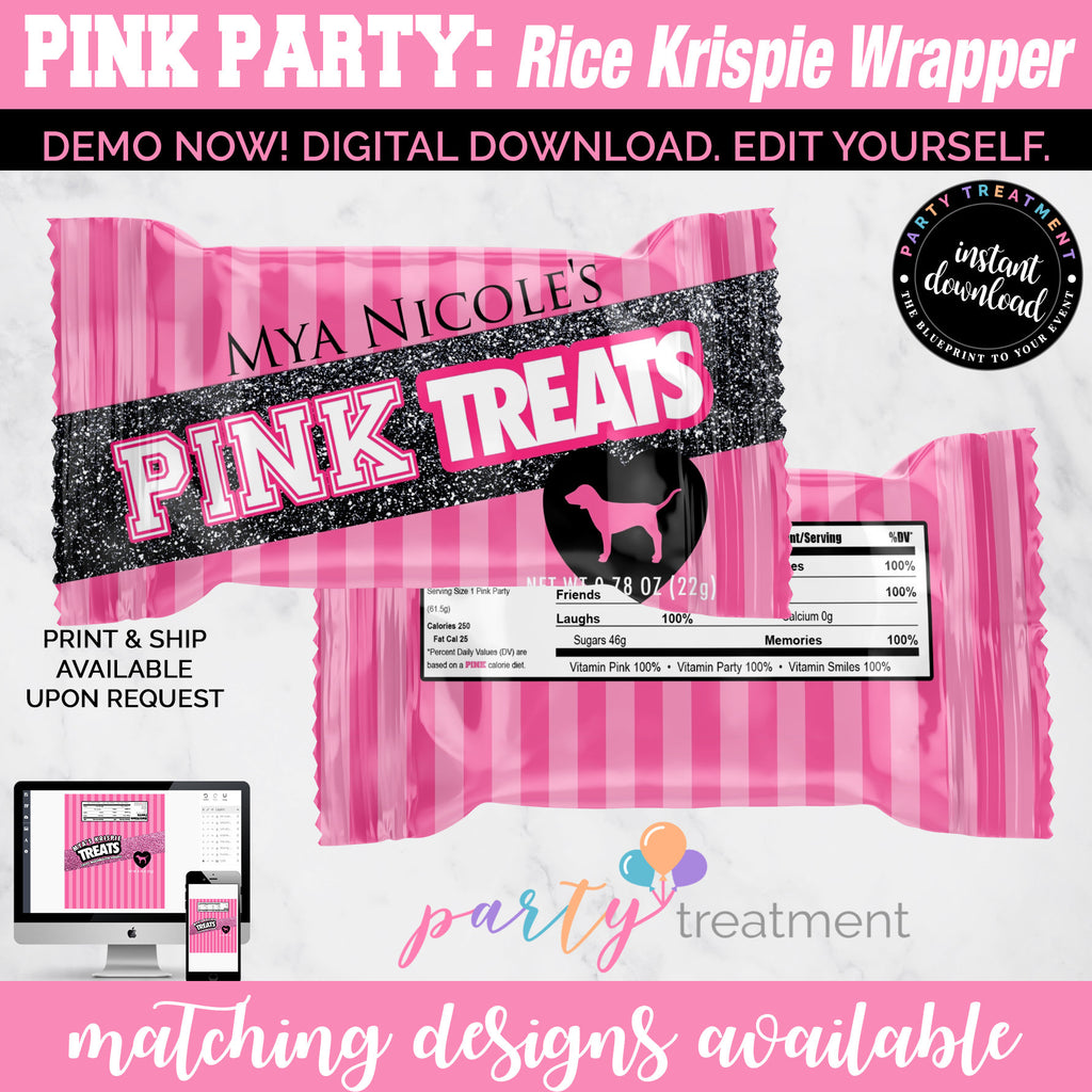 Victoria Secret Inspired Pink Party Rice Krispy Wrapper, INSTANT DOWNLOAD
