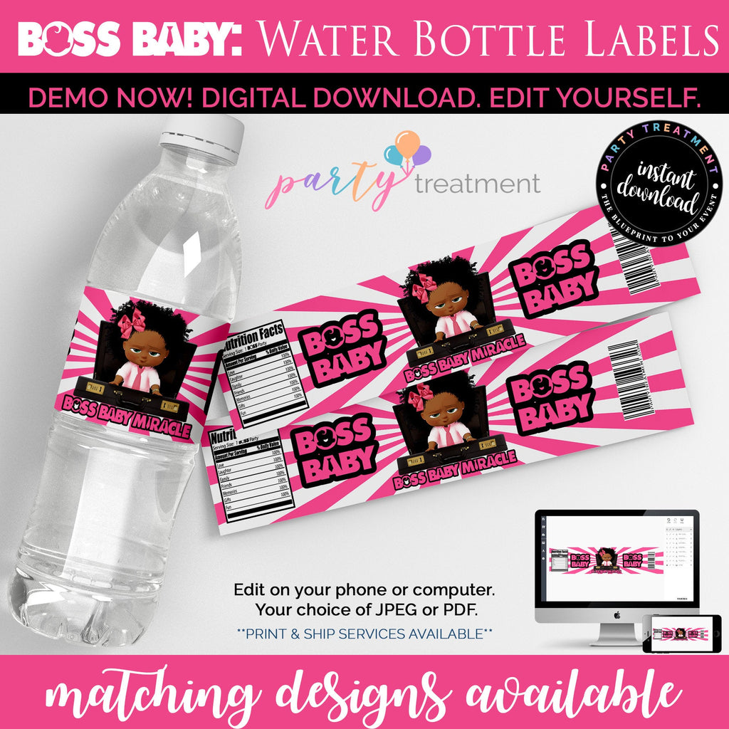 Baby Boss Water Bottle Label, African American Girl Boss Label, Boss Printables, Baby Shower, Boss Birthday, INSTANT DOWNLOAD