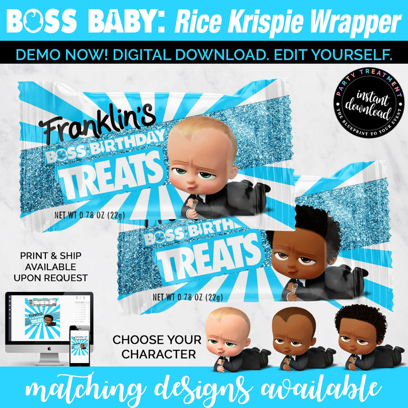 Baby Boss Rice Krispie Wrapper, Baby Boss Rice Krispie Treats, Baby Boss Party Favor, African American Baby Boss, INSTANT DOWNLOAD