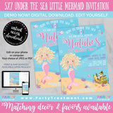 Under the Sea Little Mermaid Blonde Birthday Invitation, INSTANT DOWNLOAD