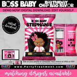 Baby Girl Boss Birthday Chip Bag Favor, African American Boss Girl Birthday Favor, Boss Party, INSTANT DOWNLOAD