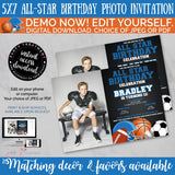 All Star Sports Photo Birthday Invitation, Allstar sports birthday invitation, Football, Basketball, Soccer, Baseball, INSTANT DOWNLOAD