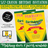 Crayon Birthday Invitation, Crayon Box Birthday Invitation, Crayon Party, Art Party, Art Birthday, School Birthday, INSTANT DOWNLOAD