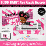 Boss Girl Baby Rice Krispy treat Wrapper, African American Girl Boss rice krispy wrapper, Boss favors, INSTANT DOWNLOAD