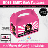 Boss Baby Gable Box label, African American Girl Boss Baby Favor Box Label, Boss Baby Party Favor INSTANT DOWNLOAD